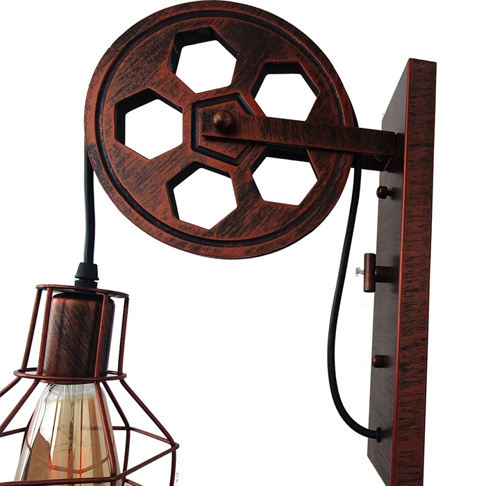 Retro Vintage Light Shade Wheel Ceiling Lifting Pulley Industrial Wall Lamp Fixture UK