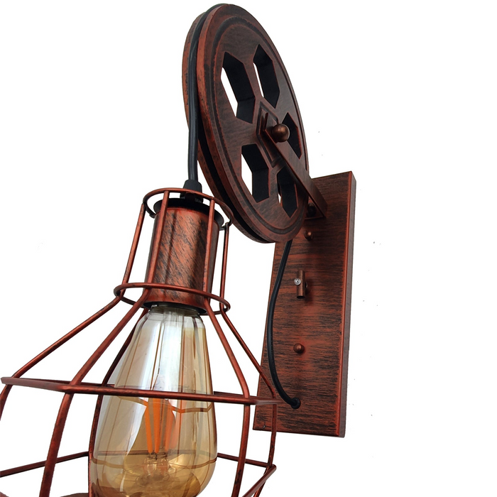 Retro Vintage Light Shade Wheel Ceiling Lifting Pulley Industrial Wall Lamp Fixture UK