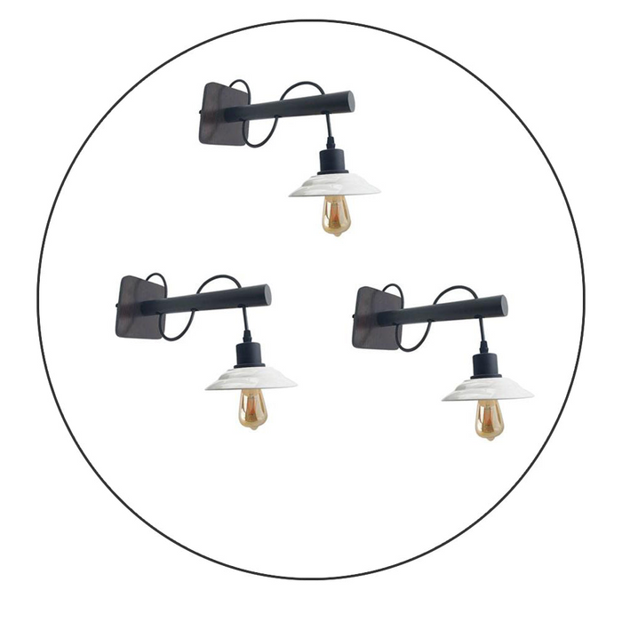 Pack Modern Industrial Black Scone wooden Wall Light With White Shade