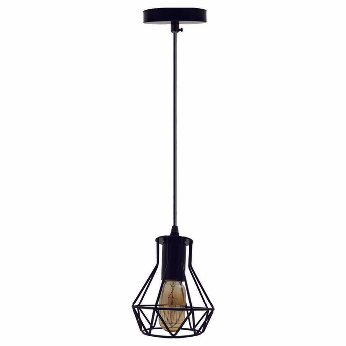 Industrial Ceiling 1 Head Pendant Light Fitting Metal Black Cage