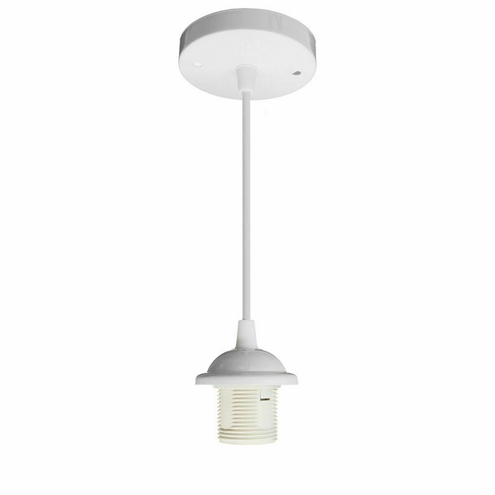 E27 Ceiling Rose White Light PVC Flex Pendant Lamp Holder Fitting