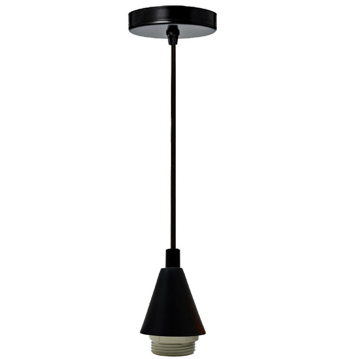 Black Cone Holder Light Pendant Fitting Ceiling Rose E27 Set