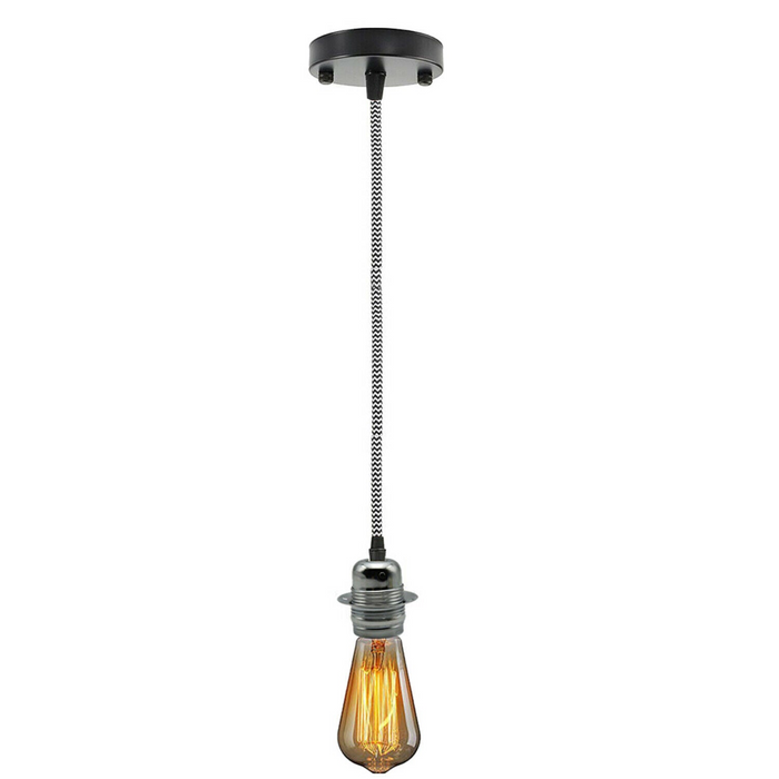 Black and White Ceiling Rose Fabric Flex Hanging Pendant Light Lamp Holder FREE Bulb Fitting Lighting Kit