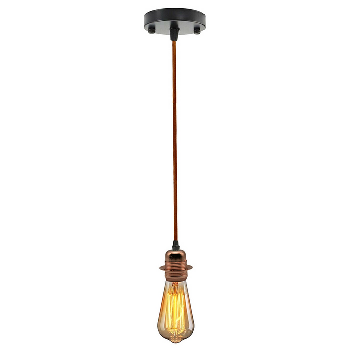 Brown Ceiling Rose Fabric Flex Hanging Pendant Light Lamp Holder FREE Bulb Fitting Lighting Kit