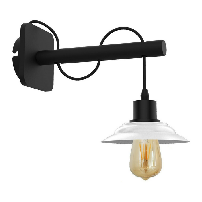 Modern Industrial Black Scone Wall Light With White Shade with FREE Bulbs