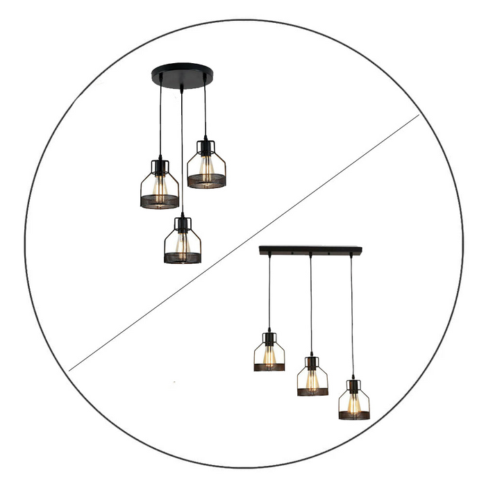 Modern rectangle Round 3 Way Ceiling Pendant Cluster Light Fitting Cage Style Light UK
