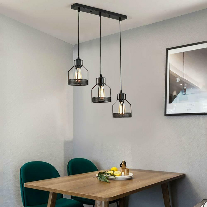 Modern rectangle Round 3 Way Ceiling Pendant Cluster Light Fitting Cage Style Light UK