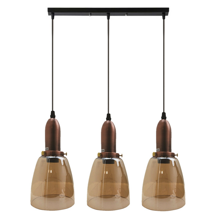 3 Head Retro Ceiling Light Glass Vintage Industrial E27 Base Holder Pendant Lamp UK