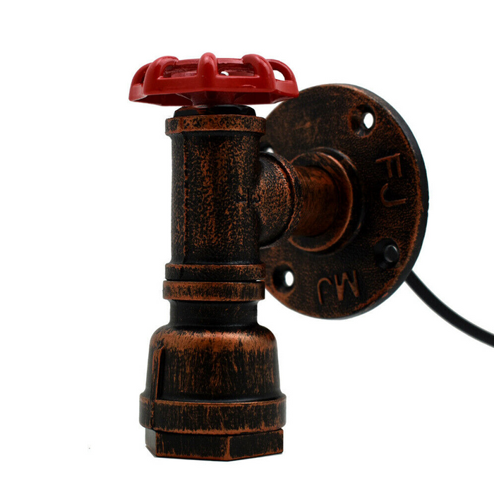 Vintage Rustic Red Metal Water Pipe Wall Sconce Light Holder with Wheel
