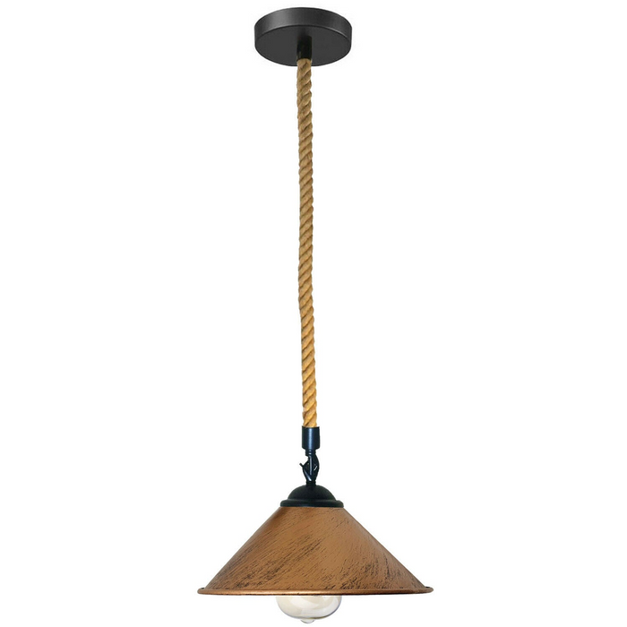 Brushed Copper Cone Lamp Shade With Hemp Pendant