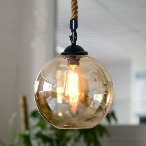 2m Hemp Rope Pendant Glass Lamp Shade Industrial