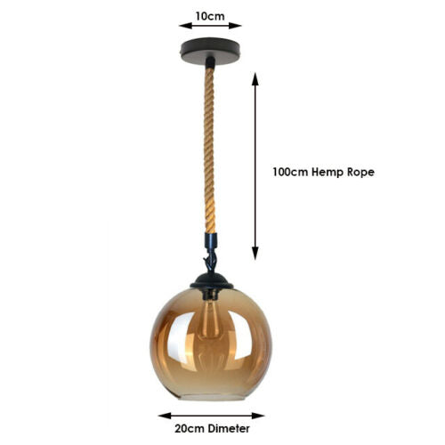 2m Hemp Rope Pendant Glass Lamp Shade Industrial