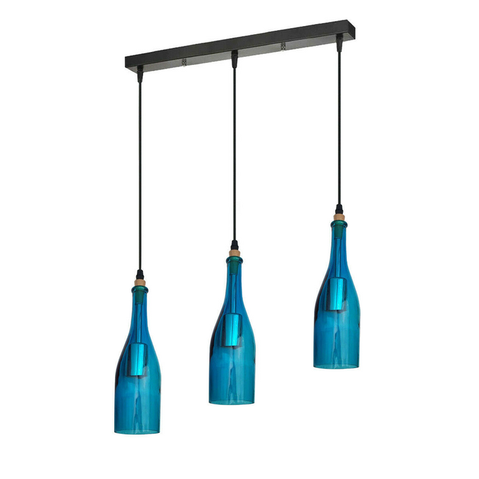 Industrial Ceiling Pendant Light 3 Head Blue Glass Lampshade