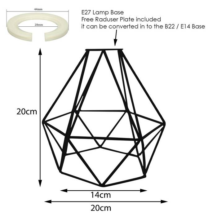 Modern Geometric Diamond Pendant Shade Ceiling Light Lampshade Black Metal Wire Frame Cages