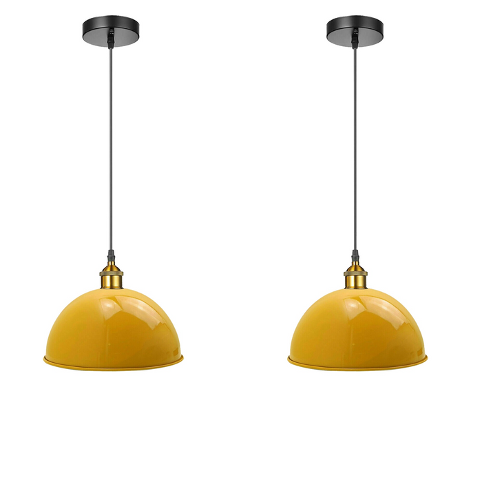 Yellow Retro Pendant Light Industrial Lights 40cm Metal Shade Chandelier