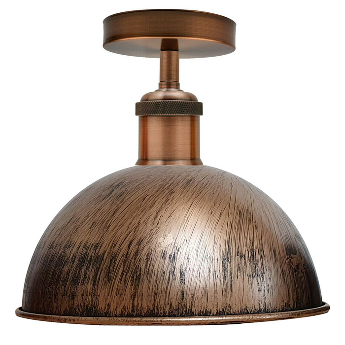 Brushed Copper Vintage Retro Flush Mount Ceiling Light Rustic Color Metal Lampshade