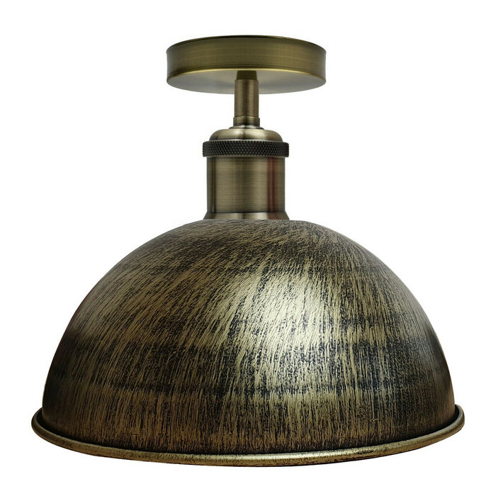 Brushed Brass Vintage Retro Flush Mount Ceiling Light Rustic Colour Metal Lampshade