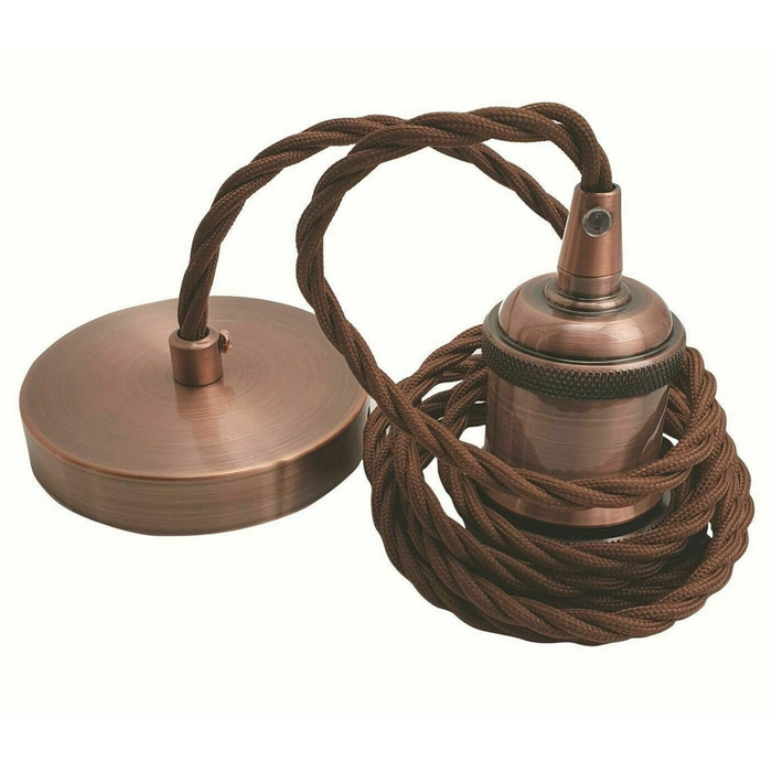 2m Twisted Cable E27 Base Copper Pendant Holder