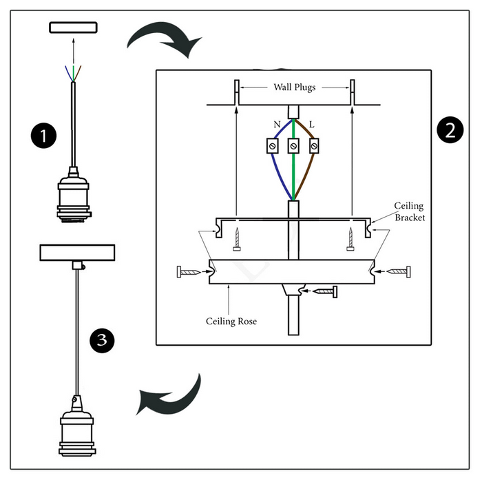 2 m gedraaide kabel E27-basis koperen hangerhouder