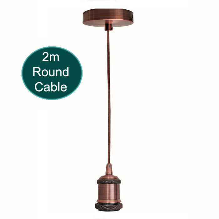 2m Brown Round Cable E27 Base Copper Holder
