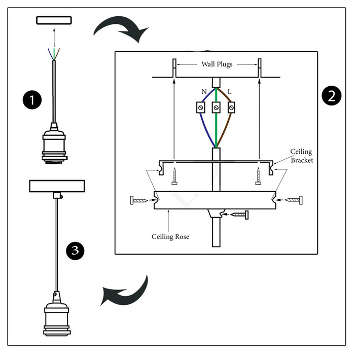 1m hanglamp E27-basis koperen houder