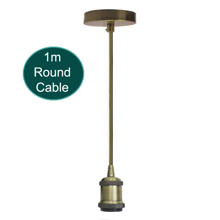 1m Army Green Round Cable E27 Base Green Brass Holder