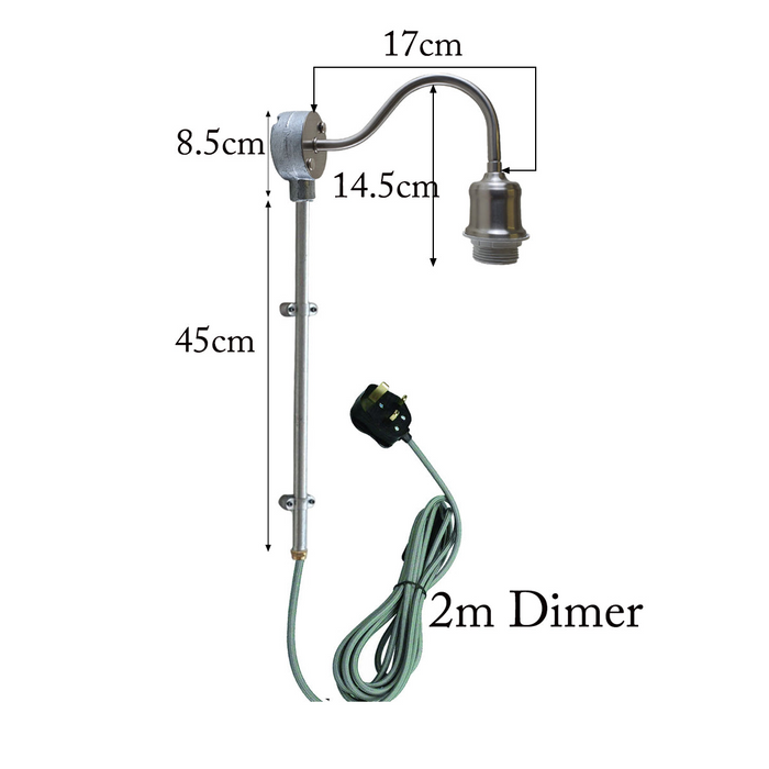 2m Plug with Dimmer Switch Fabric Flex Cable Plug In pipe Pendant Lamp Light Set Satin Nickel