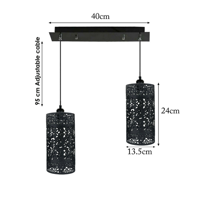 Double Head Black Pendant Lighting Cage 40cm Ceiling Light