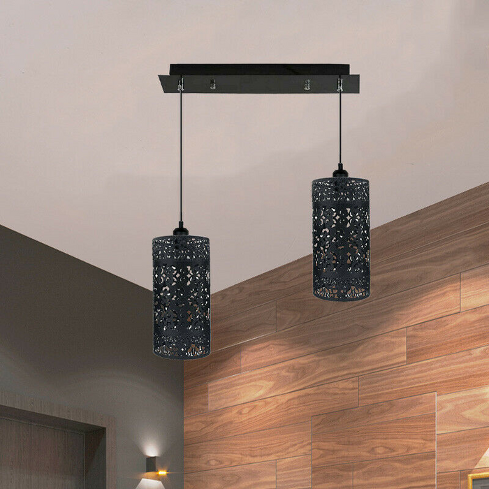 Double Head Black Pendant Lighting Cage 40cm Ceiling Light