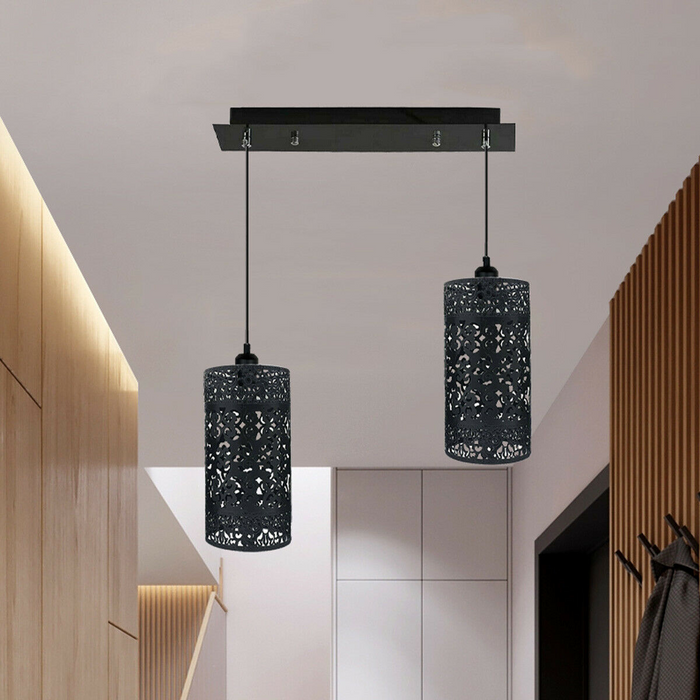 Double Head Black Pendant Lighting Cage 40cm Ceiling Light