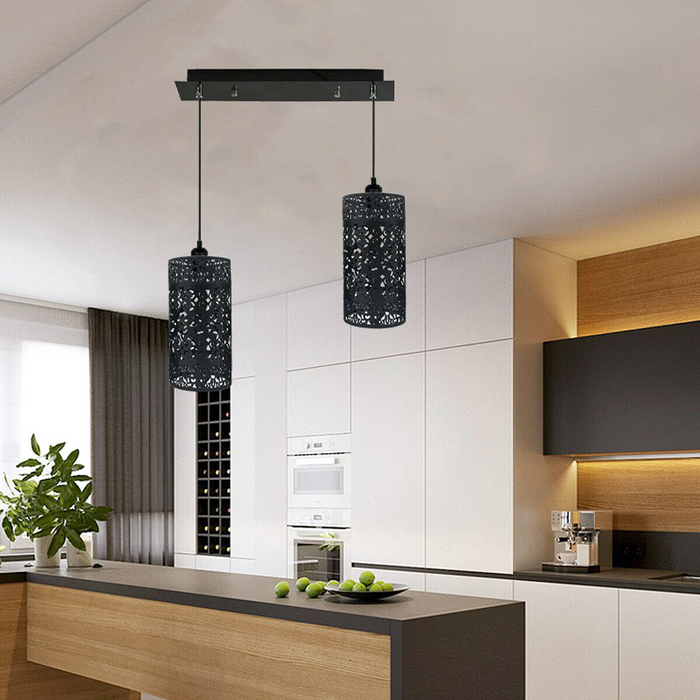 Double Head Black Pendant Lighting Cage 40cm Ceiling Light