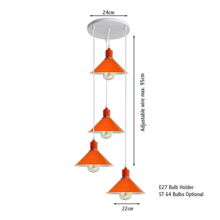 Vier stopcontacten, retro moderne oranje plafondhanger, industriële lichte schaduwkroonluchter