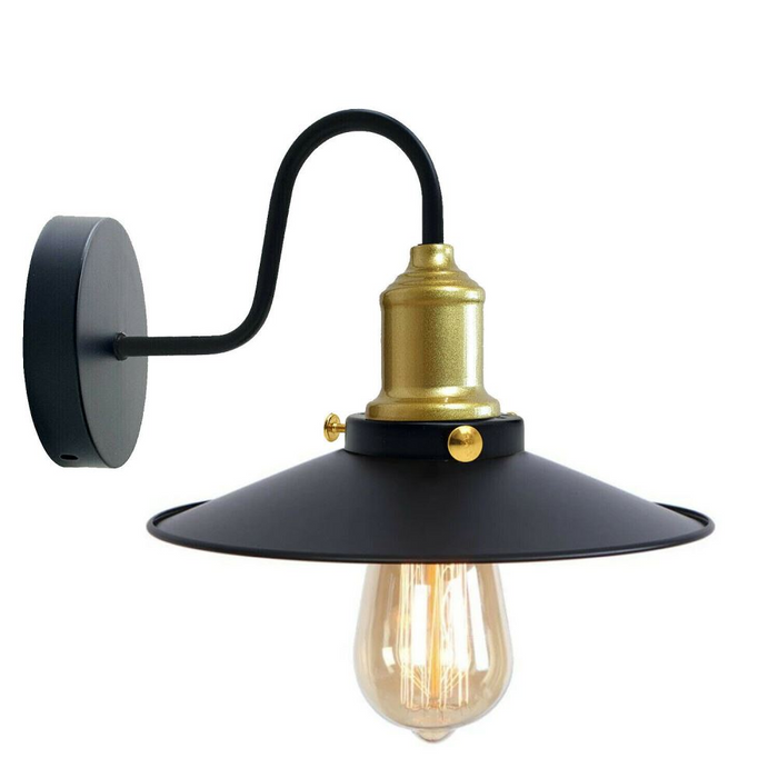 Zwarte kap met gouden houder Wandlamp Lampenkap Moderne industriële wandlamp