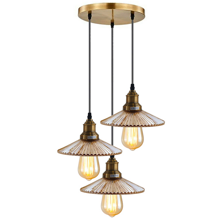 3 Way Ceiling Pendant Light Cluster Light Fitting Glass Lampshade Yellow Brass Finish Home E27 Lighting Kit