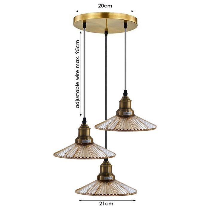 3-weg plafond hanglamp cluster armatuur glazen lampenkap geel messing afwerking Home E27 verlichtingsset
