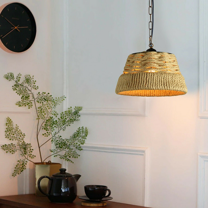 Basket Shape Ceiling Pendant Light Hemp Rope Hanging Light E27 Lamp Shade