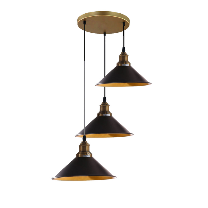 3 Lights Hanging Chandelier With Adjustable Cable With Black Shade