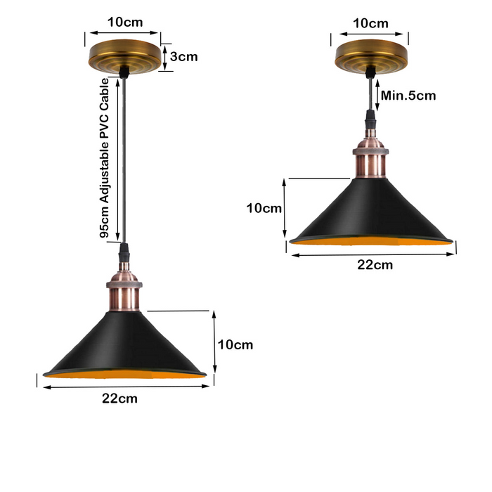 Modern Vintage Black Pendant Lamp Vintage Industrial Metal Cone Ceiling Light Shade