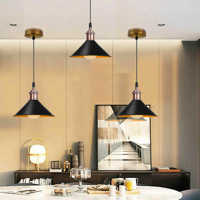 Modern Vintage Black Pendant Lamp Vintage Industrial Metal Cone Ceiling Light Shade