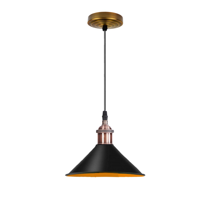 Retro metalen hanglamp, zwarte plafondlamp, lampenkap met koperen houder