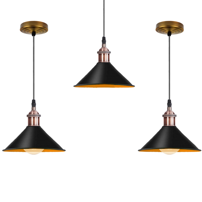 Retro metalen hanglamp, zwarte plafondlamp, lampenkap met koperen houder