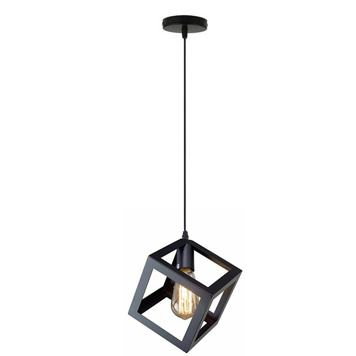 Ceiling Pendant Light Black Square Wire Cage Lamp Lighting