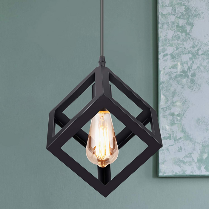 Ceiling Pendant Light Black Square Wire Cage Lamp Lighting