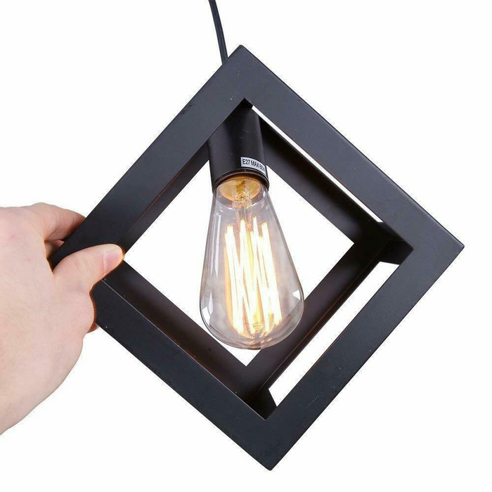 Ceiling Pendant Light Black Square Wire Cage Lamp Lighting