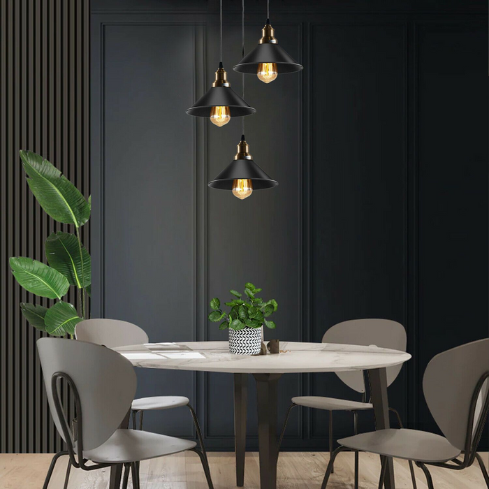 Black 3 Way Pendant Light Fixture Cone Shade Hanging Pendant Ceiling Lights