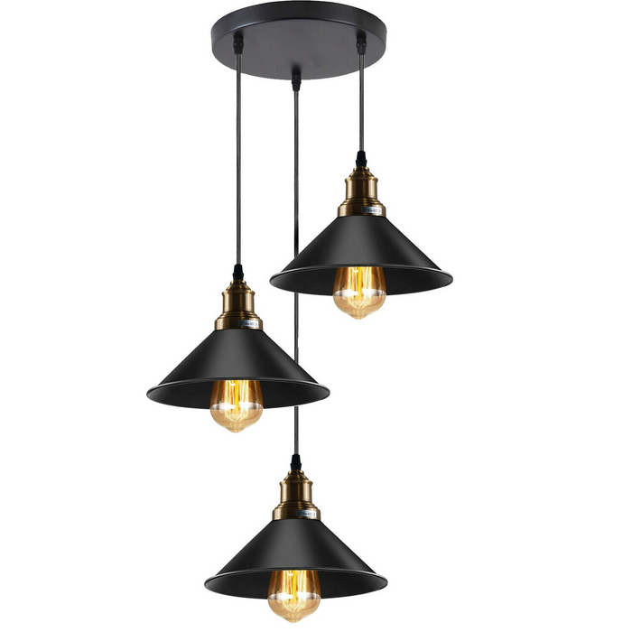 Black 3 Way Pendant Light Fixture Cone Shade Hanging Pendant Ceiling Lights