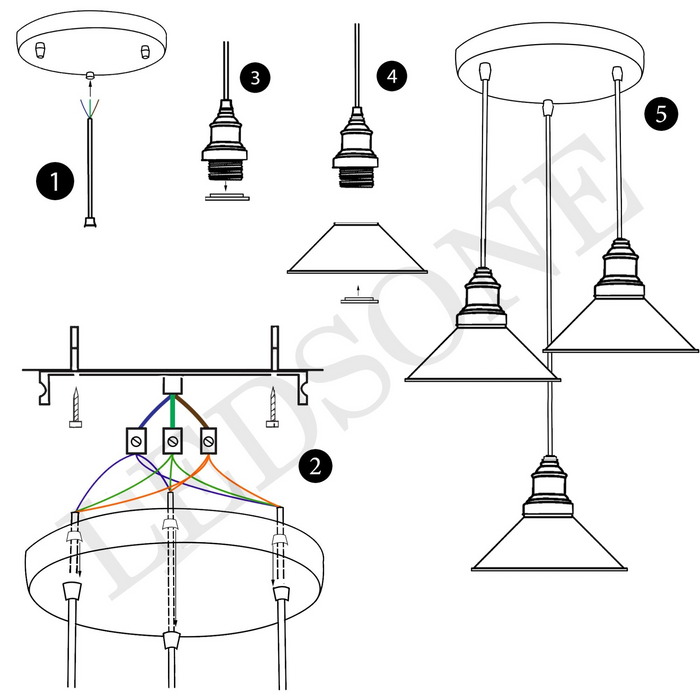 Black 3 Way Pendant Light Fixture Cone Shade Hanging Pendant Ceiling Lights