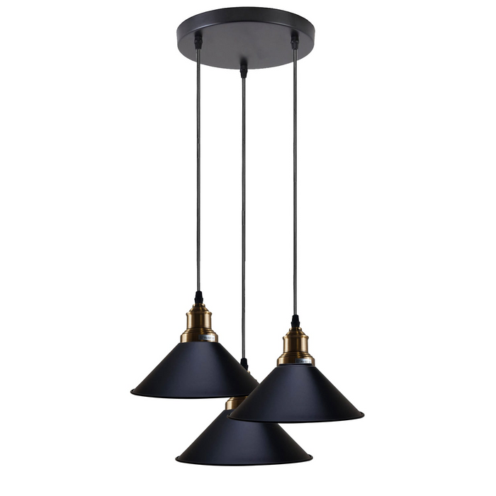 Black 3 Way Pendant Light Fixture Cone Shade Hanging Pendant Ceiling Lights