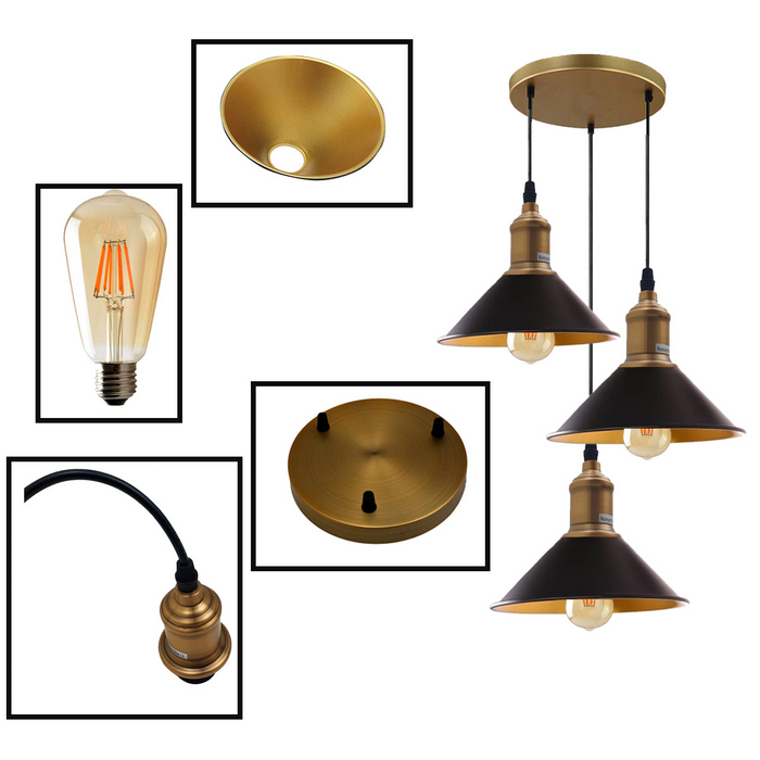 Three Outlet Black Pendant Light 3 Lights Modern Drop Hanging Light