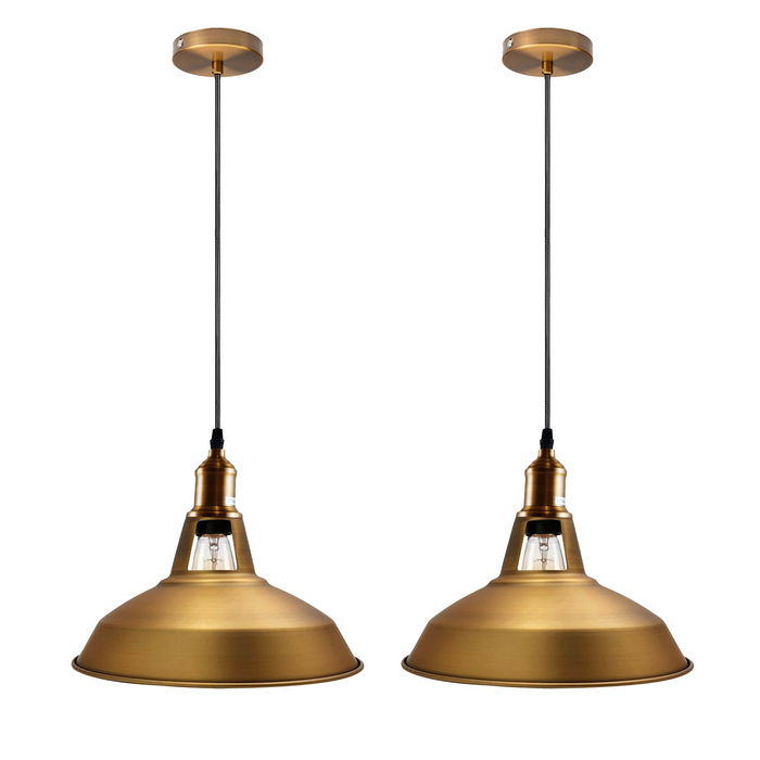 2 x Yellow Brass Metal Ceiling Lamp Shade Pendant Light